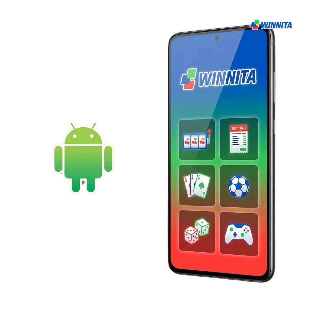 Winnita Android app interface showing sports betting and casino games on smartphone screen