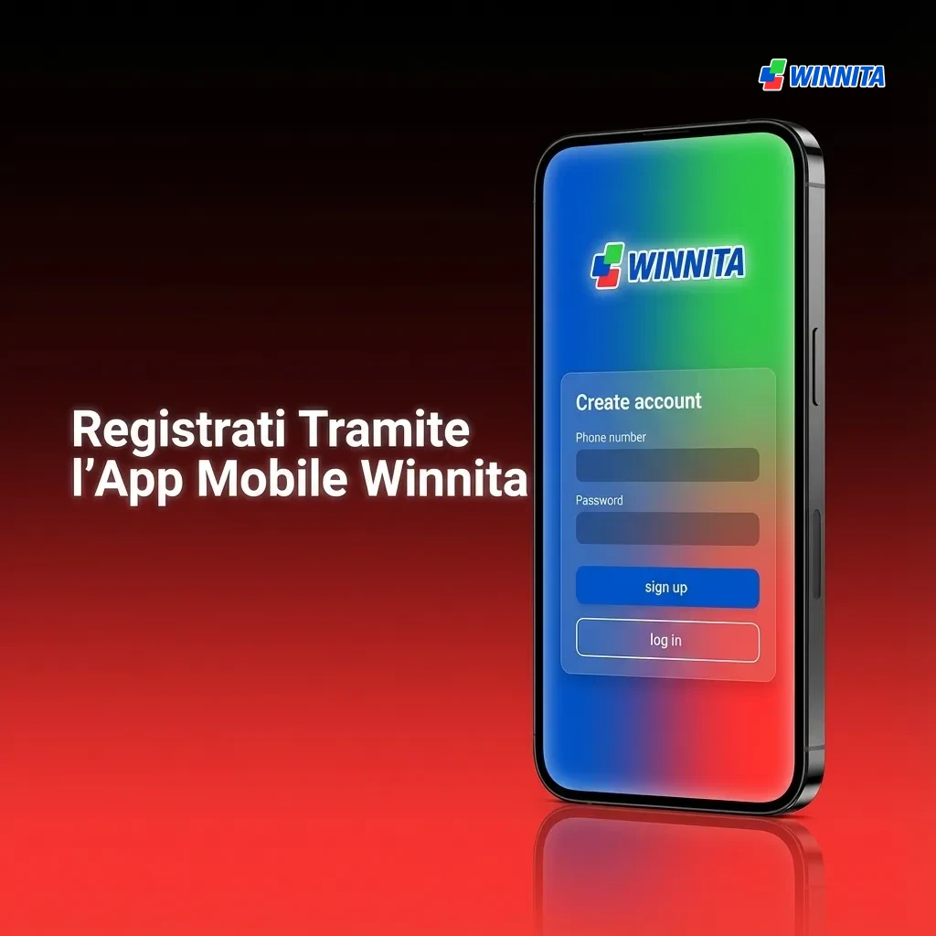 Mobile app registration screen showing Winnita sign-up steps on smartphone interface
